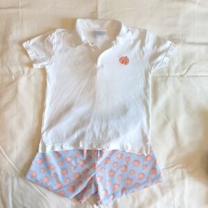 White Polo Shirt and Blue Shorts Set